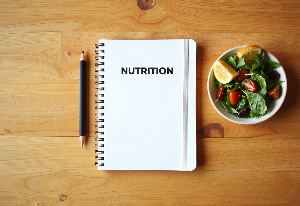 Notizen und gesunde Mahlzeit auf Holztisch